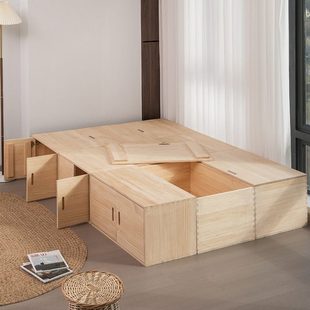 榻榻米床箱实木拼接床定制矮柜储物柜高箱地台床组合收纳箱飘窗柜