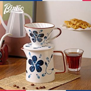 滴滤式 Bincoo青花彩绘陶瓷分享壶滤杯套装 滤杯家用手冲咖啡器具
