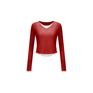 假两件撞色套头修身针织衫WT42FFU037