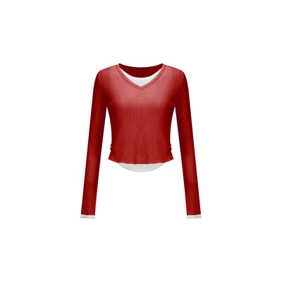 假两件撞色套头修身针织衫WT42FFU037