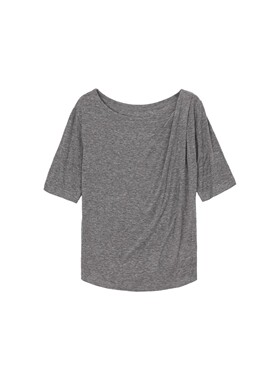 【上班天丝羊毛T】法式气质优雅荡领扭肩褶皱T W23BA6013