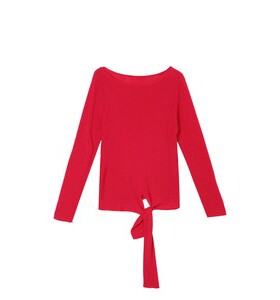 天丝不规则开叉绑带一字领针织W23CE6015