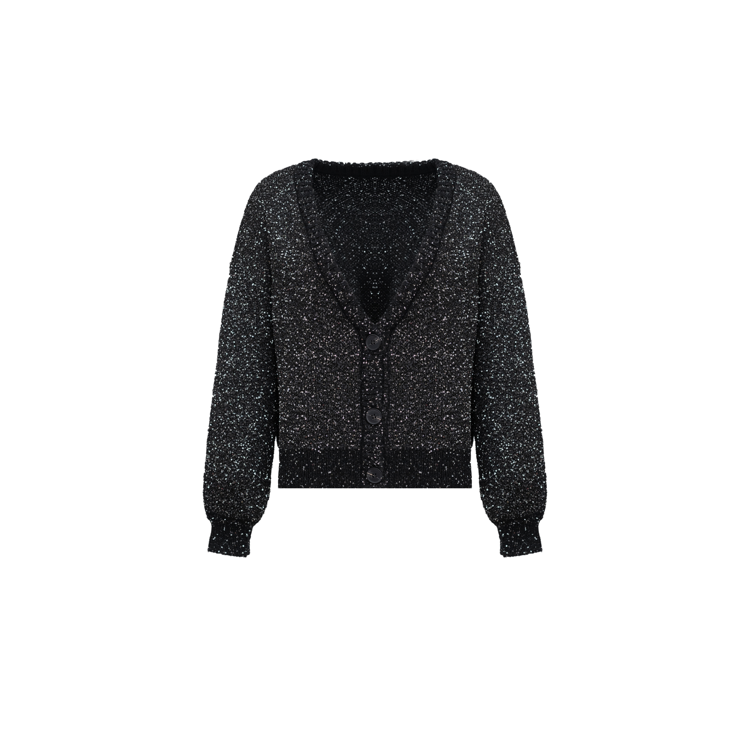 【繁星28/2膨体羊毛开衫】V领珠片纱长袖针织毛衣短外套