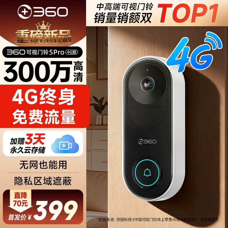 360可视门铃4G免流家用监控5Pro智能摄像头入户门口无线电子猫眼