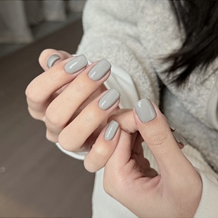妮可NAIL 日常短甲气质灰纯色成品纯手工穿戴甲片可拆卸美甲 新款