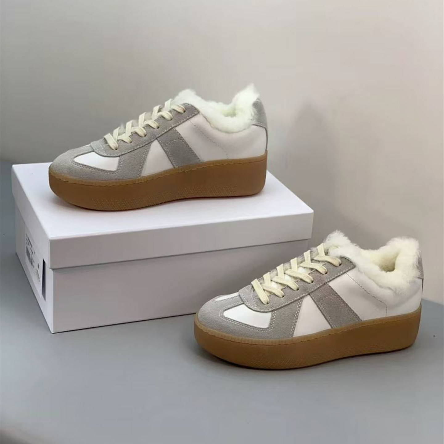 复古拼色加绒德训鞋女冬厚底增高系带休闲小白鞋舒适时尚羊毛板鞋,女鞋,德训鞋,淘宝优惠券,粉丝福利购,淘宝优惠卷