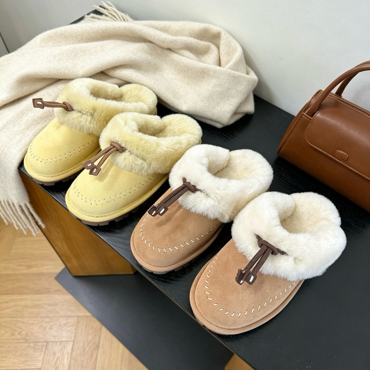 外贸羊毛半拖雪地靴包头拖鞋女冬季保暖懒人鞋外穿皮毛一体毛毛鞋