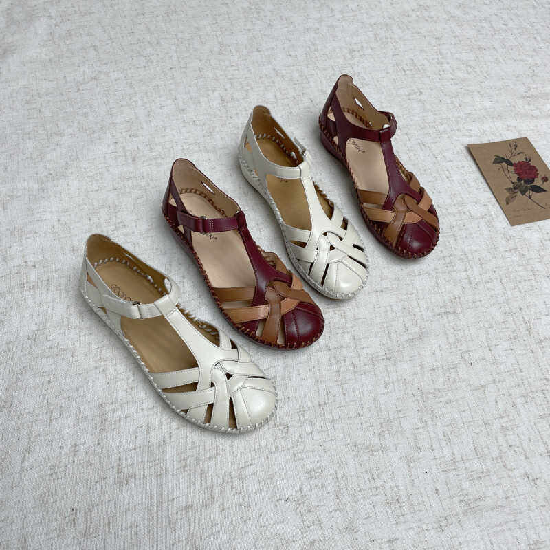 外贸复古牛皮女士夏天凉鞋外穿2025新款高级感厚底罗马鞋妈妈鞋软