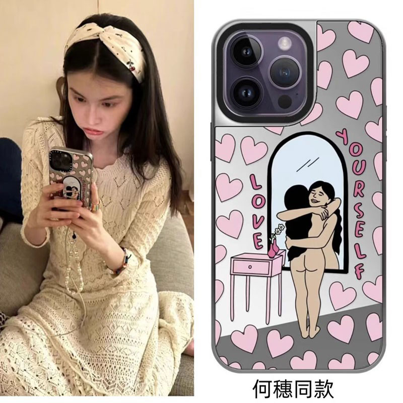 代购手机壳联名何穗孙千同款关爱自己适用于苹果iPhone16Promax华强北15Pro女13防摔12明星11镜面磁吸14Plus8