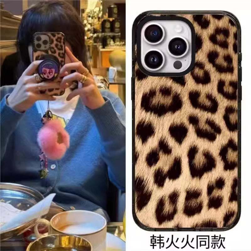 防摔联名韩火火同款豹纹适用于苹果iPhone16ProMax15plus14 13 12 11手机壳MagSafe磁吸镜面保护壳华强北代购