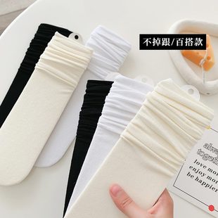 薄款 堆堆袜冰白色jk长袜纯棉冰黑色日系袜子女中筒袜底ins潮夏季