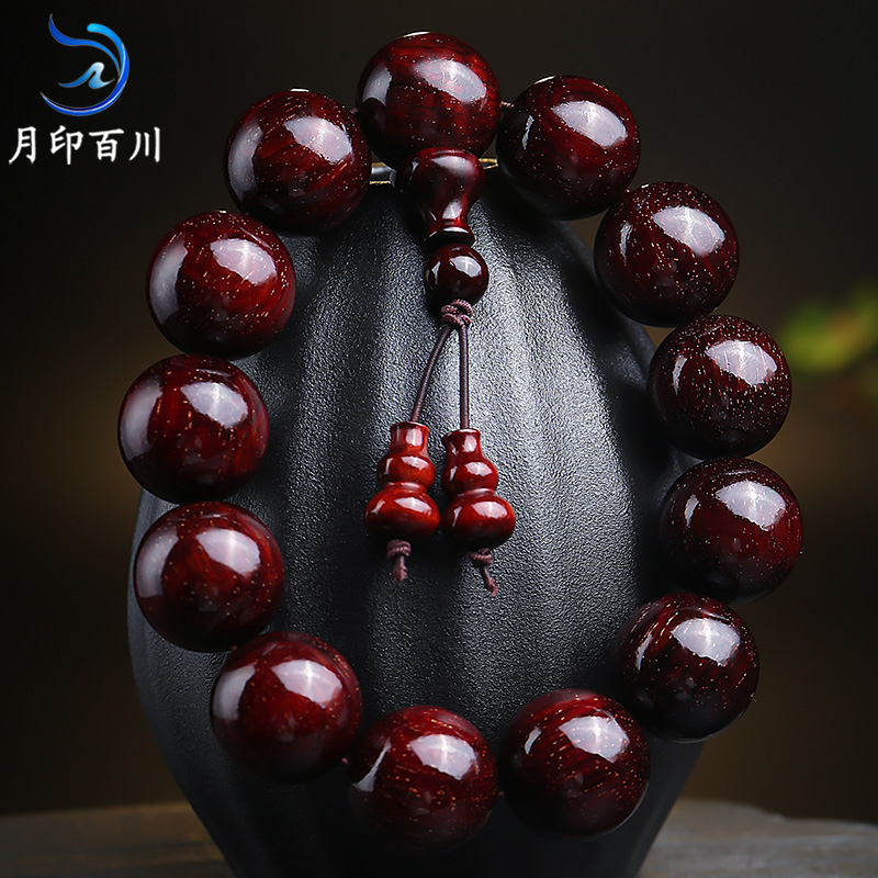 月印百川小叶紫檀手串 情侣款单圈紫檀爆满金星圆珠手链