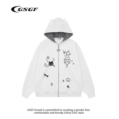 GSGF 原创日系宅系早秋拉链连帽开衫卫衣女二次元外套亚文化宽松