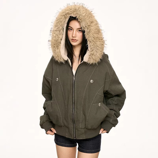 Aaisup美式复古毛领派克棉服女冬季新款加厚防寒保暖工装棉袄外套