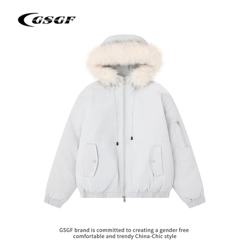 GSGF原创韩系大毛领工装派克服棉服女男2025冬季新款加厚保暖外套