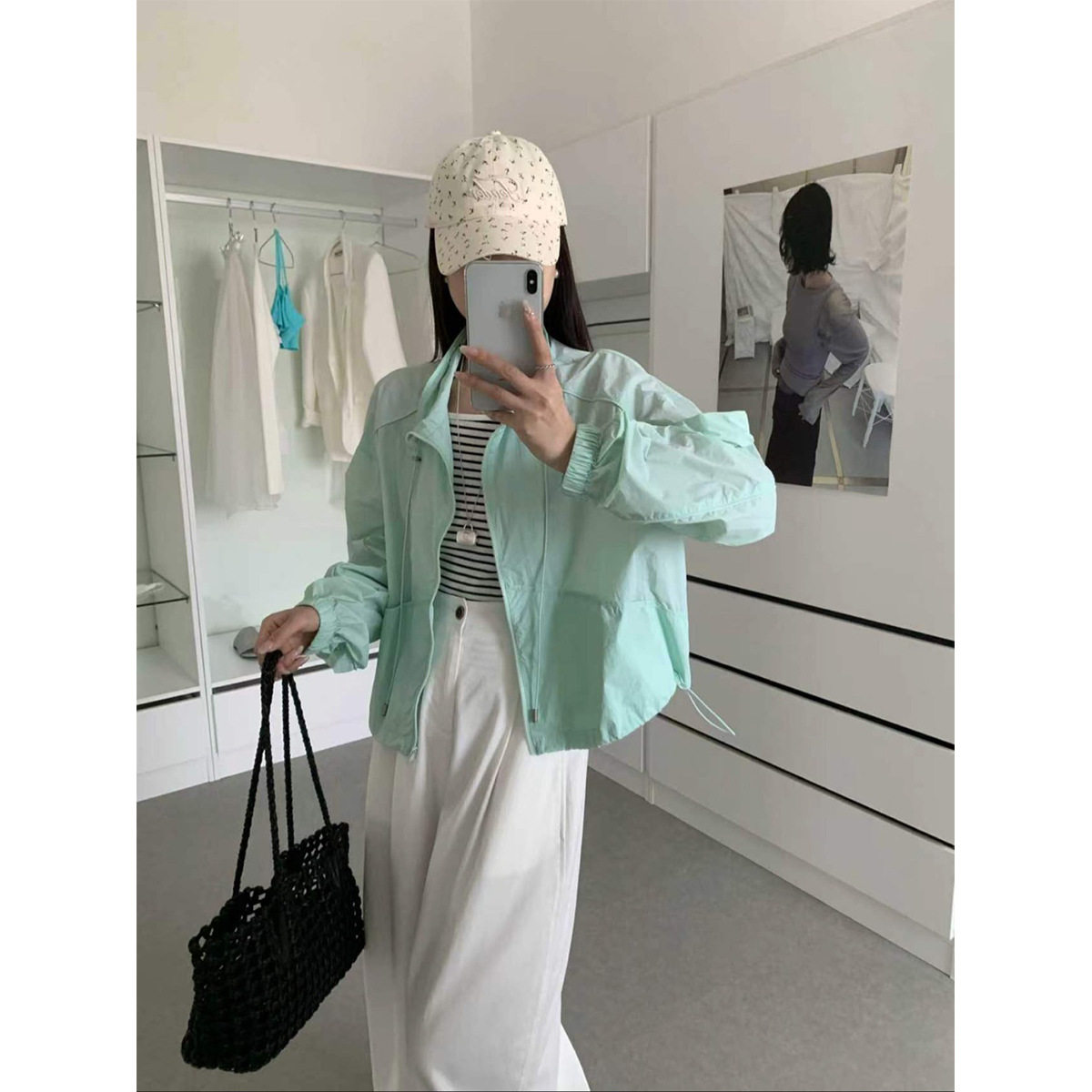 美式机能户外运动风原纱防晒立领外套女 短款巨显腿长开衫上衣ZMC