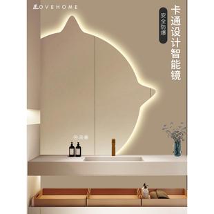 猫咪镜子卫生间洗漱台led带灯发光梳妆镜 ins异形智能浴室镜挂墙式