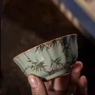 景德镇手工手绘陶瓷茶具汝窑开片釉茶杯功夫茶主人品茗杯 枭窑