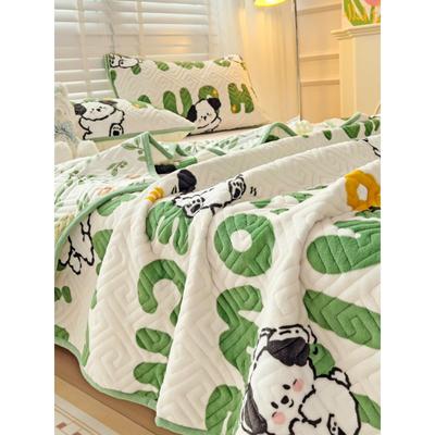 可定制榻榻米一面牛奶绒一面纯棉床盖三件套加厚加绒床单双面可用