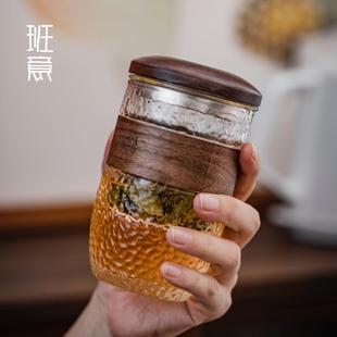 玻璃杯茶水分离杯过滤泡茶杯日式 班意 锤纹功夫杯子办公家用水杯