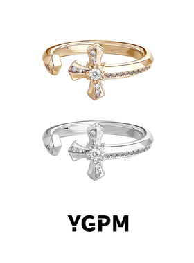 满钻十字花戒指女纯银莫桑钻