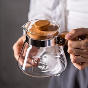 享硼硅玻璃壶0滤带把手泡茶壶手冲咖啡耐高温家用分v6杯柄木高壶
