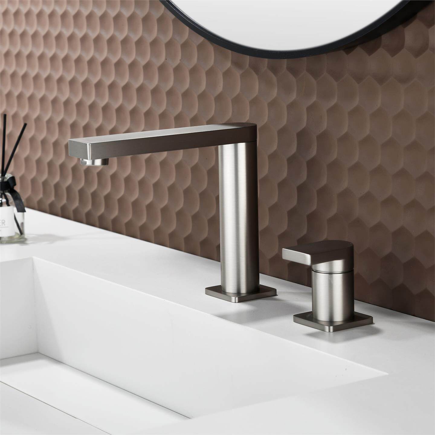 意大利极简拉丝镍全铜可旋转分体式双孔防溅台盆面盆洗手盆水龙头