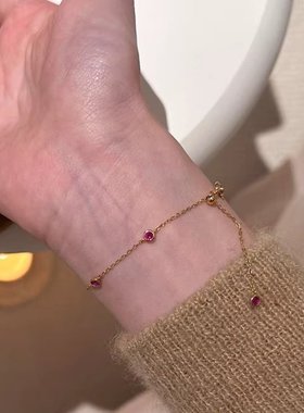 轻奢精致玫色泡泡钻手链女可抽拉款秋冬高级感小众气质手饰品配饰