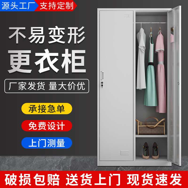 钢制铁皮柜更衣柜子二门衣柜铁员工单位宿舍衣柜带锁储物柜2门柜