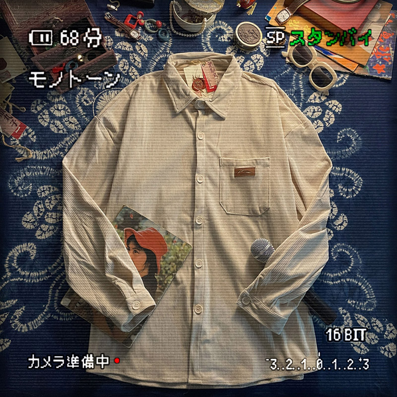 酒酿丸子ALOHA 复古港风灯芯绒情侣条纹衬衫 #我会牢牢记住你的脸