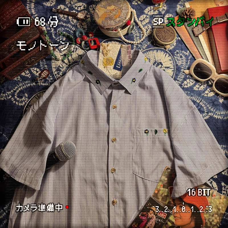 酒酿丸子ALOHA 复古港风刺绣慵懒松弛感短袖条纹衬衫夏季情侣衣服