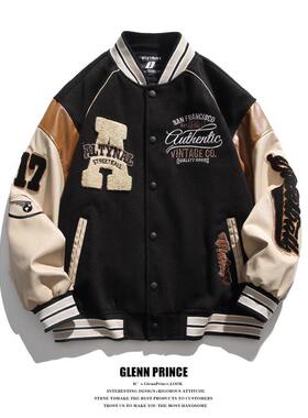 GPstudio美式潮牌拼接棒球服男秋冬复古棉服夹克春秋新款情侣外套