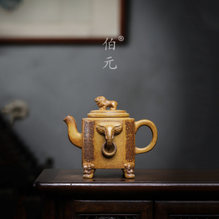 宜兴紫砂壶原矿高温段泥威震八方手工刻绘中式礼品功夫茶具 400ml