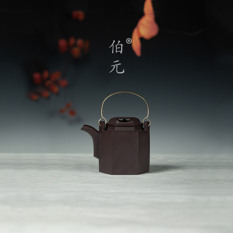 伯元中式紫砂六方洋桶提梁