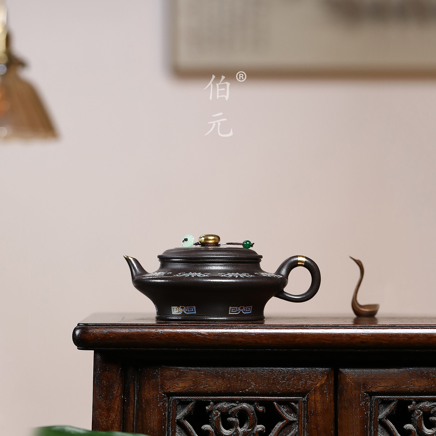伯元中式紫砂珐琅彩虚扁