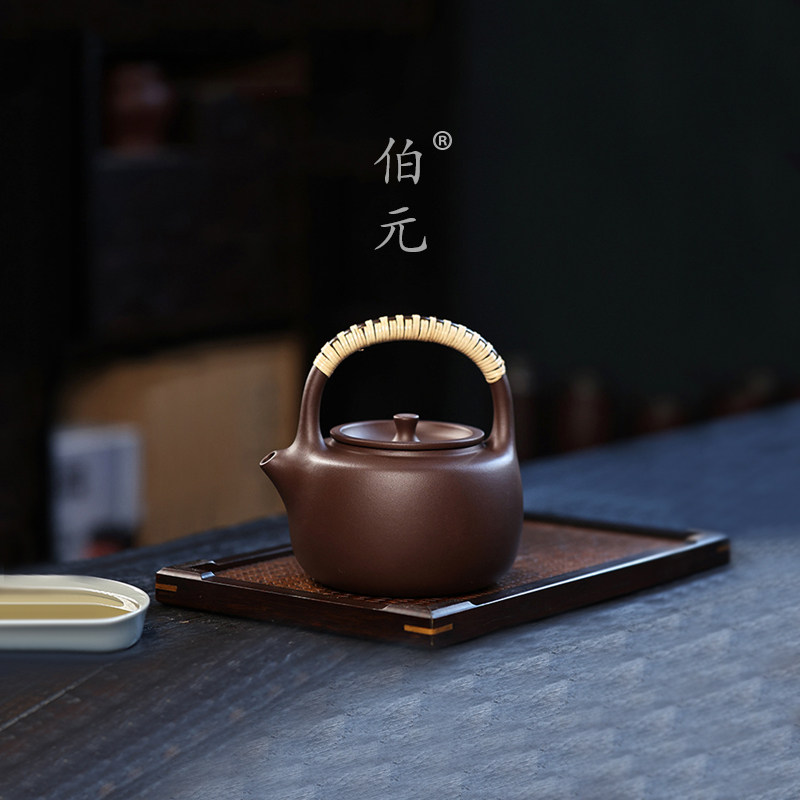 伯元中式紫砂原矿竹编提梁