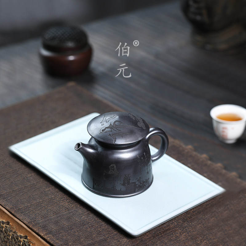 伯元中式紫砂刻绘渔翁