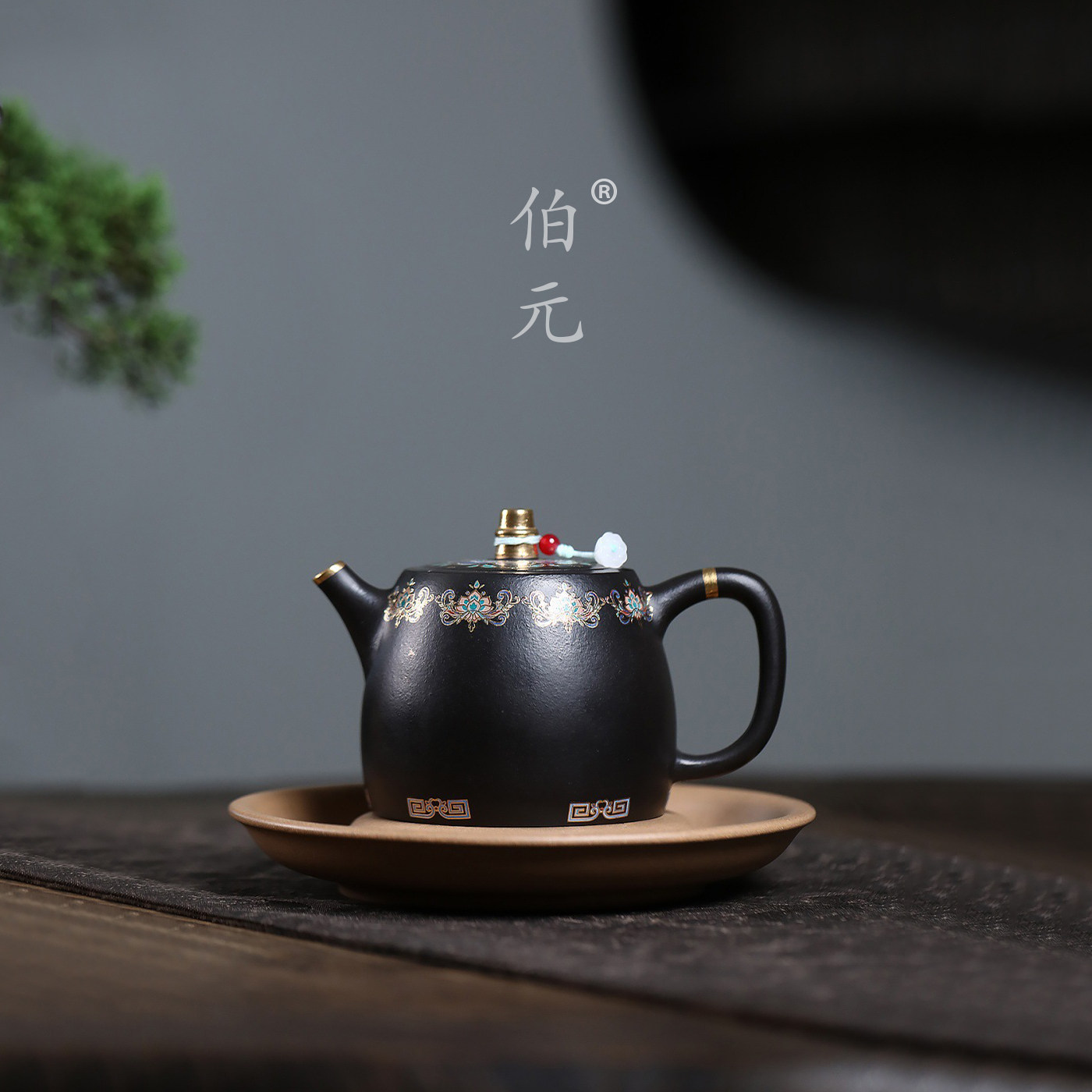 伯元中式紫砂珐琅彩汉铎