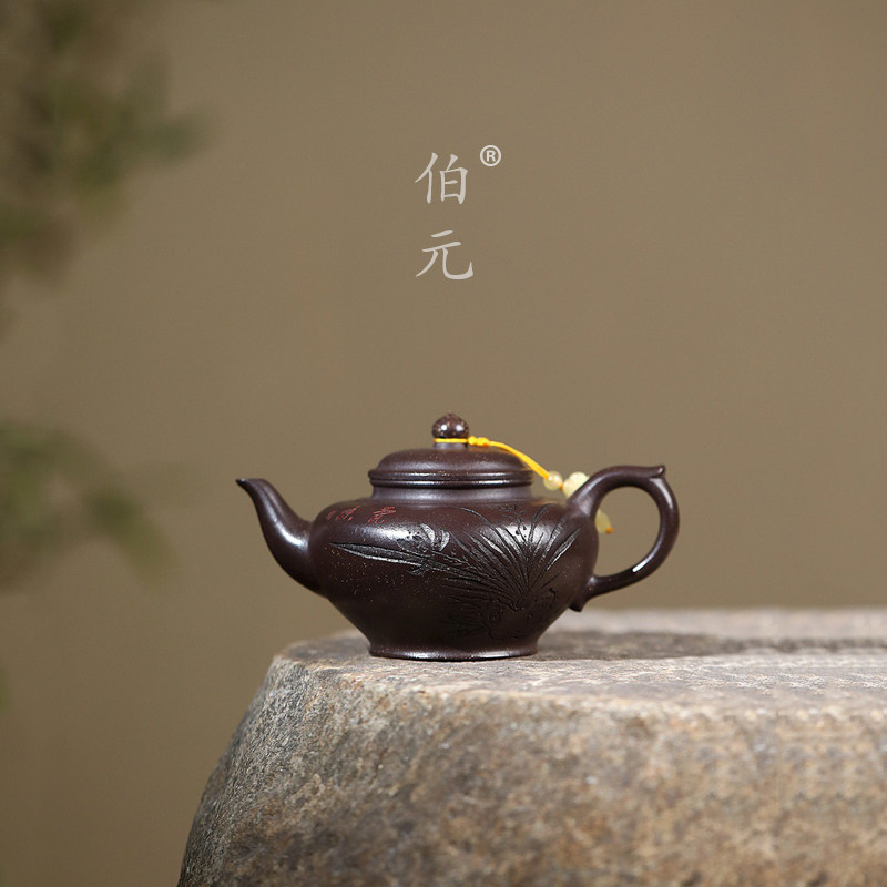 伯元中式紫砂刻绘兰花笑樱