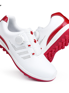 高尔夫球鞋女士旋钮鞋带透气防滑固定鞋钉轻便休闲运动白红色鞋子