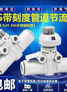 SMC型气动管道调速阀AS1002FS-04/06/08A带刻度节流阀接头AS2052F