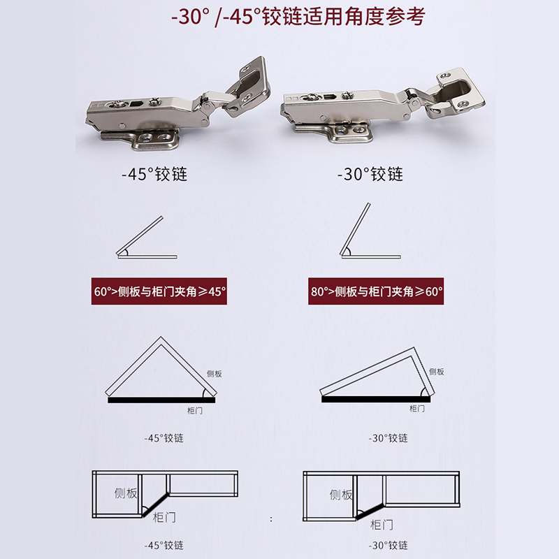 正负45度钻石柜特殊铰链180度165度大角度液压铰链短臂橱柜门合页