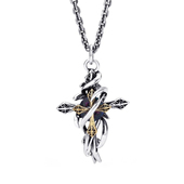 蔓藤双层十字架吊坠项链复古个性 小众设计酷炫潮男士 项链挂饰饰品