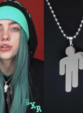 嘻哈时尚风Billie Eilish碧梨小人同款项链街头男女潮钛钢挂件潮