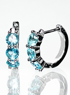 螺丝款三钻马尔代夫蓝无耳洞耳夹男女轻奢高级感耳环送礼耳饰礼物