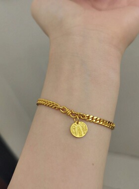 新金色五路财神古巴手链女胖手高级时尚潮简约个性手饰高颜值百搭