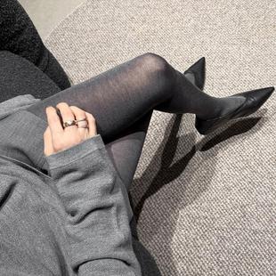 袜灰色针织袜 袜裤 超级时髦秋冬走秀款 薄透羊毛内搭裤