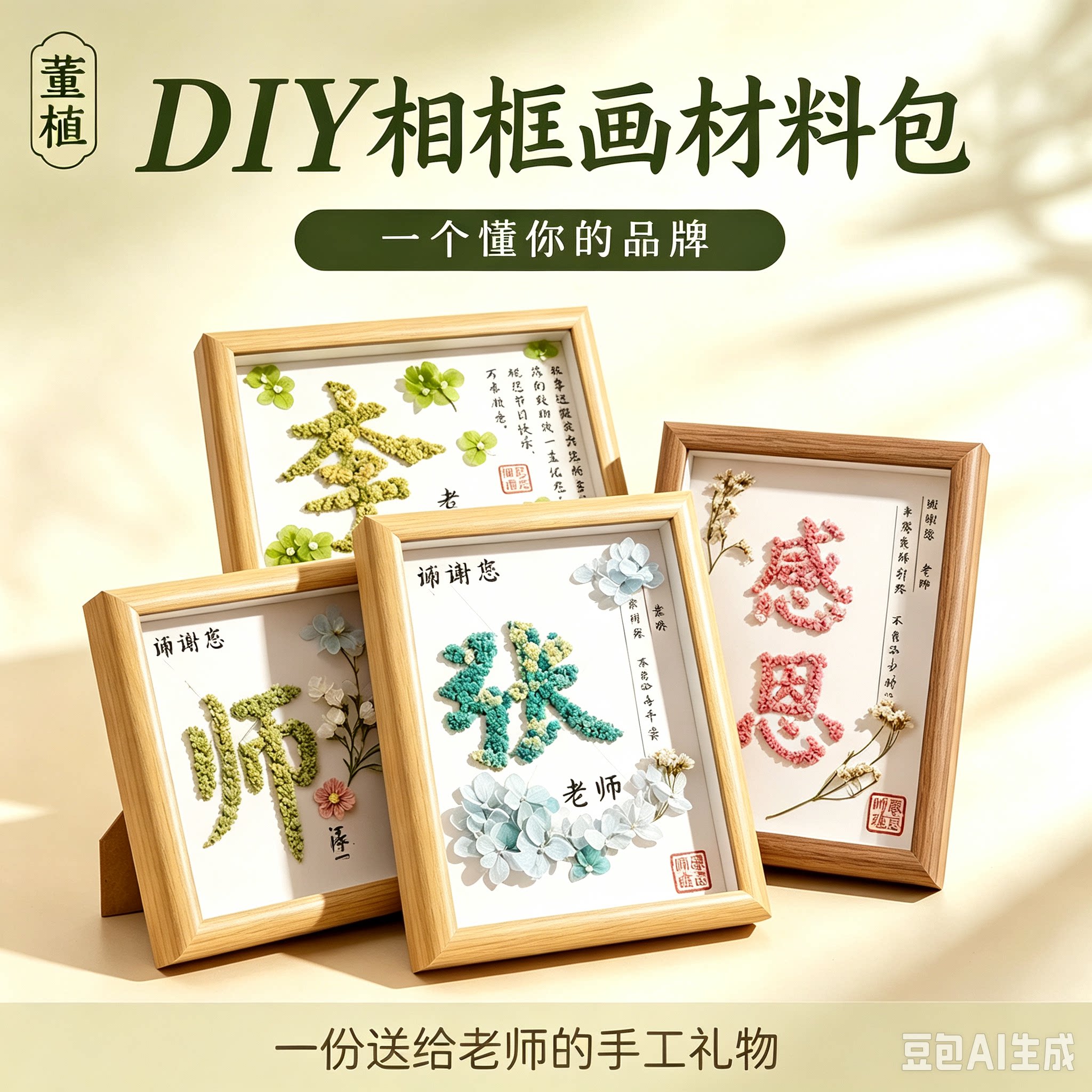 教师节礼物手工diy干花姓氏相框画送老师感恩礼品永生花创意活动