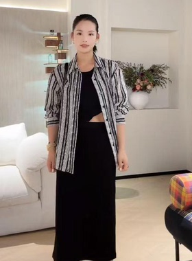 木岸muan画廊衬衫定制法式竖条纹设计感宽松衬衫上衣女HH-5932