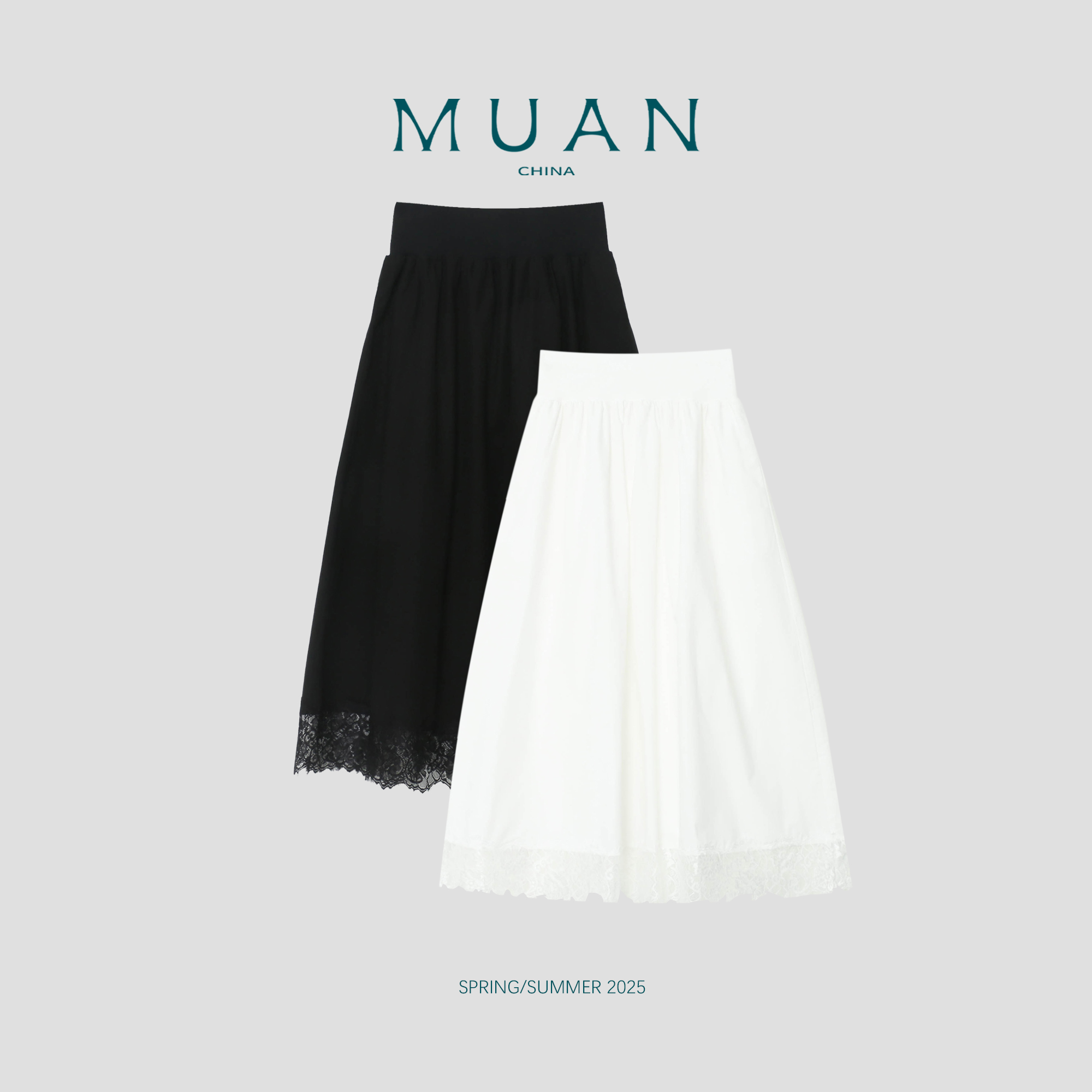 木岸muan定制高级蕾丝法式百搭简约裙子100%纯棉半身裙女YJ-23876